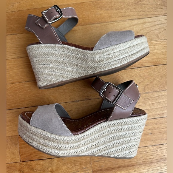 Sam Edelman Shoes - Sam Edelman Dimitree Putty Dark Ankle Strap Espadrille Wedges